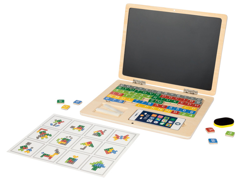 Gehe zu Vollbildansicht: Playtive Holzspielzeug Kinder-Laptop, mit Buchstaben, Zahlen, Zeichen - Bild 1
