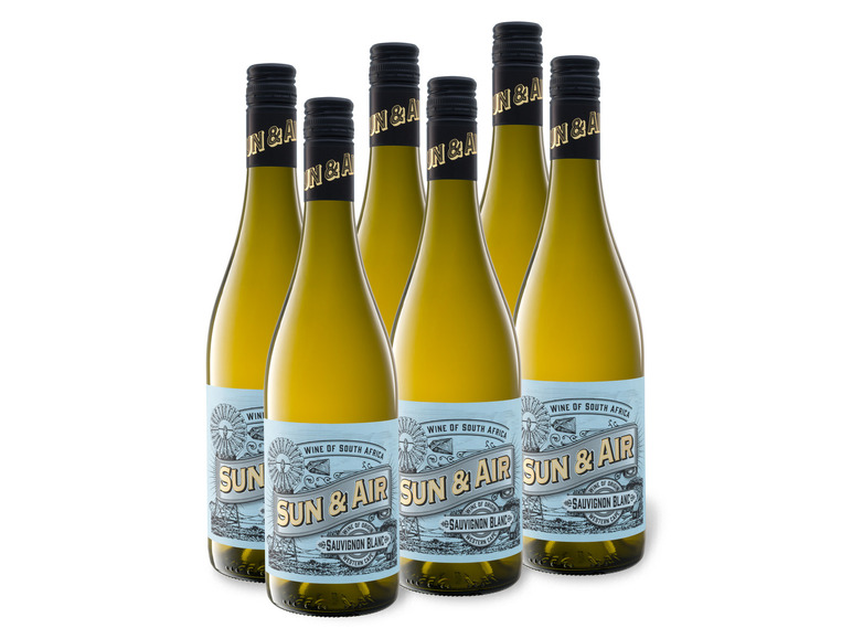 6 x Blanc & trocken, Weinpaket Sauvignon Weißwein Südafrika 0,75-l-Flasche Air Sun