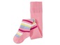 Rosa Leggings mit bunten Streifen.