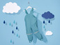 Blaue Regenhose für Kinder vor einem regnerischen Hintergrund.