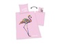 Ein rosafarbener Bettbezug mit einem Flamingo und dem Text 'Summer vibes'.