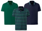 Drei Poloshirts von Livergy: ein grünes, ein gestreiftes und ein dunkelblaues.