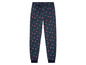 Blaue Schlafanzughose mit Weihnachtsmann-Muster.
