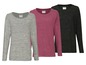 Drei Esmara Langarmshirts in Grau, Rosa und Schwarz.