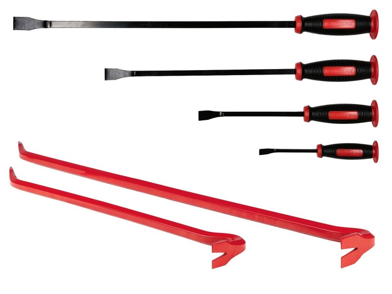 Ein Set Parkside Brecheisen, inklusive einem langen roten.