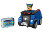 Ein blaues Paw Patrol Polizeiauto mit Chase und Fernbedienung.