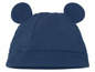 Eine blaue Mütze mit Ohren für Babys.