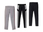 Drei verschiedene Leggings für Mädchen, in Grau mit rosa Streifen, Schwarz mit Grau und Schwarz.