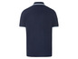 Ein dunkelblaues Poloshirt mit weißen und blauen Details.
