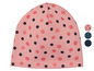 Rosa Beanie mit schwarzen und rosa Punkten.