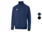Eine dunkelblaue Adidas Trainingsjacke mit weißen Streifen.