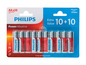 Verpackung mit 20 AA-Batterien von Philips, Extra-Wert-Pack mit 10+10 Batterien.