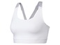 Weißer Sport-BH mit grauen Details.