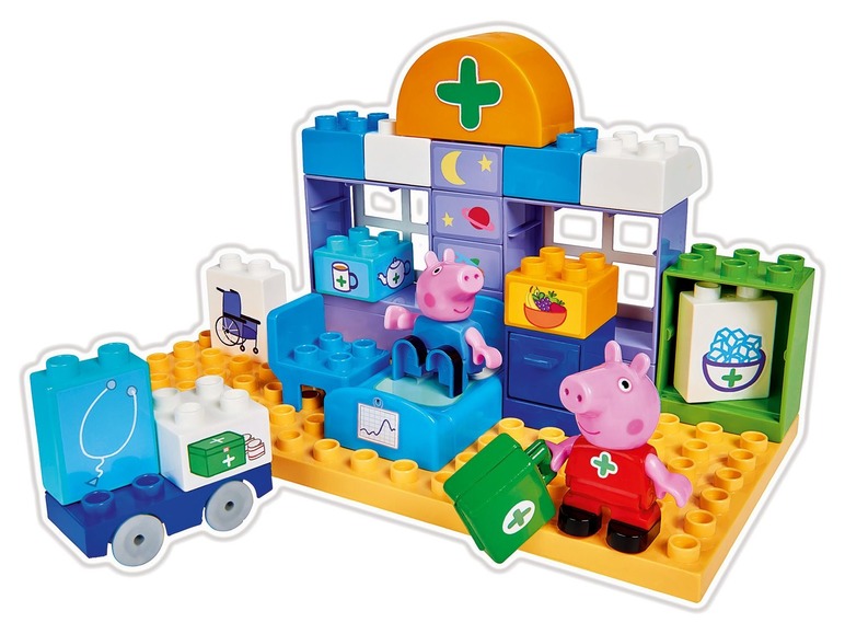 Peppa Pig Bausteine mit Krankenhaus, Auto und Figuren.
