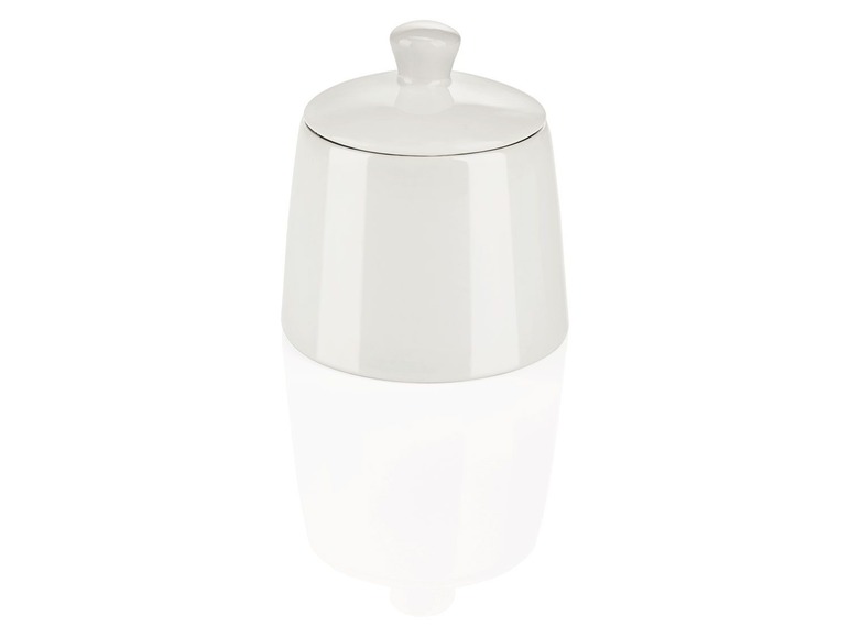 Weiße Zuckerdose mit Deckel.