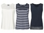 Drei Esmara Tanktops in verschiedenen Styles, darunter ein weißes Tanktop mit Spitze.
