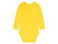 Gelber Babybody mit langen Ärmeln.