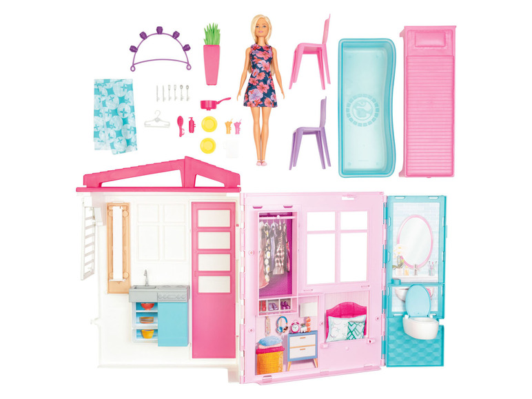 Gehe zu Vollbildansicht: Barbie Ferienhaus, mit Möbeln und Puppe - Bild 2