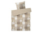 Beige Bettbezug mit Patchwork-Muster und Kissenbezug.