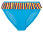 Blauer Bikini mit Regenbogen-Rüschen
