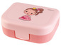 Eine rosafarbene Lunchbox mit einem Prinzessinnenmotiv.