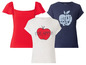 Drei T-Shirts mit Apfelmotiven