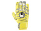 Gelbe Uhlsport Torwarthandschuhe mit grauen Details.