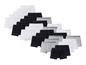 Ein Stapel schwarzer, weißer und grauer Boxershorts.