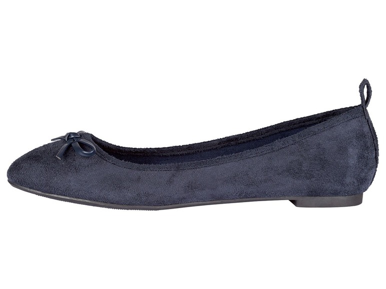 Dunkelblaue Ballerinas aus Wildleder mit Schleife.