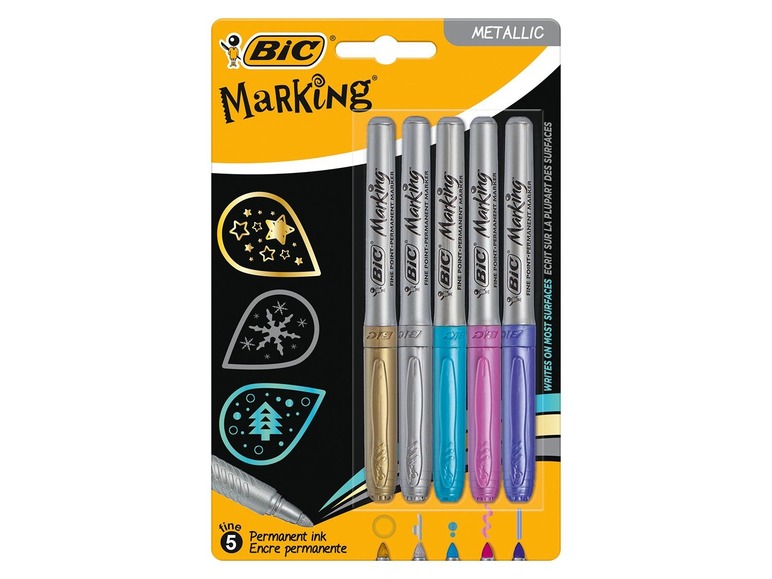 Fünf BIC Marking permanente Stifte mit Metallic-Tinte.