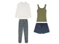 Pyjama mit Langarm-Shirt, Tanktop, Hose und Shorts mit Blumenmuster.