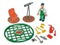 Spielzeug von Feuerwehrmann Sam mit einer Figur, Werkzeugen und einem Teleskop.