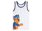 Weißes Tanktop mit blauem Rand und einem Bild von Chase aus der Paw Patrol.