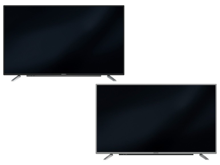 Zwei Grundig Fernseher mit schwarzem Bildschirm.