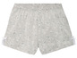 Graue Shorts mit Blumenmuster und weißen Schleifen.
