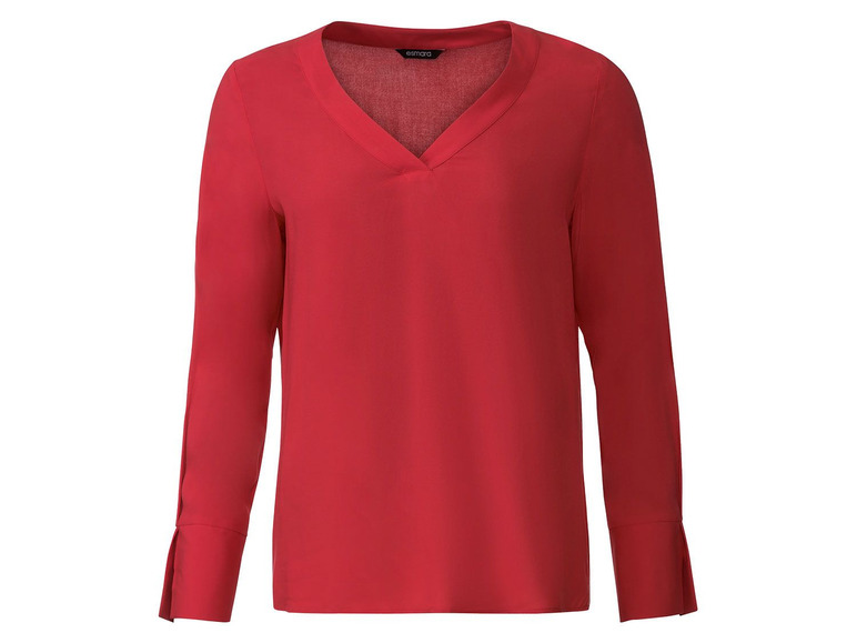Ein rotes esmara Langarmshirt mit V-Ausschnitt.