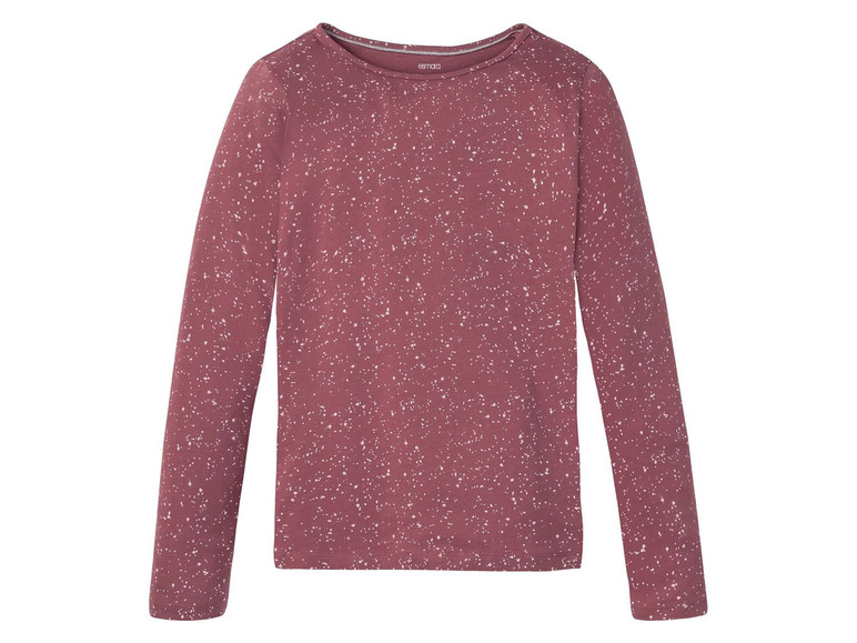 Rosa Langarmshirt mit weißen Punkten.