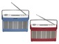 Zwei Retro-Radios von Denver in blau und rot.