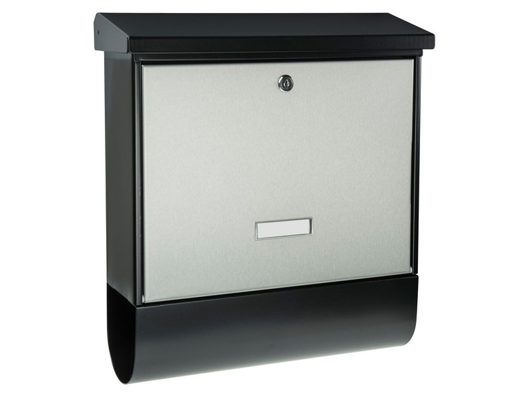 Ein schwarzer und silberner Briefkasten mit einem Schlüsselloch.