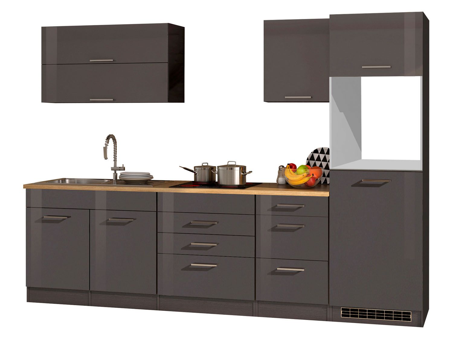 HELD Küchenzeile Mailand 220-390cm (ohne E-Geräe,Kühlschr. extern, Hochglanz-grau/eiche sonoma, 290 cm) | 04251639434742