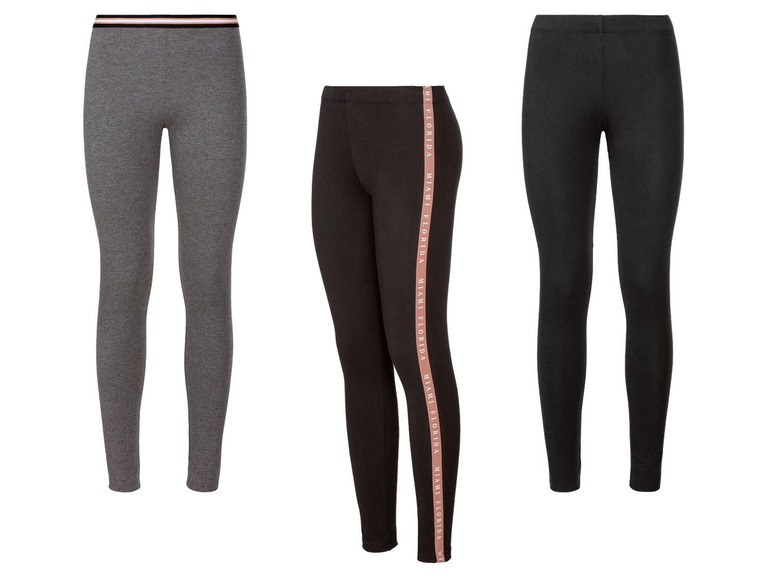 Drei Paar Leggings, darunter eine mit Miami Florida Print.