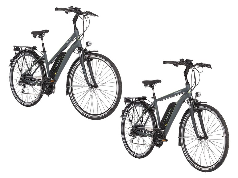 Zwei graue Fischer E-Bikes.