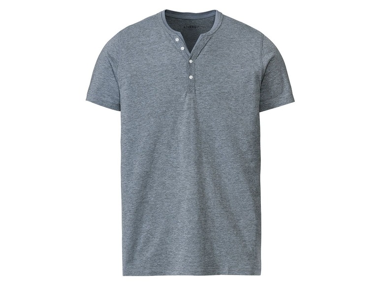 Ein graues T-Shirt mit Knöpfen von Livergy.