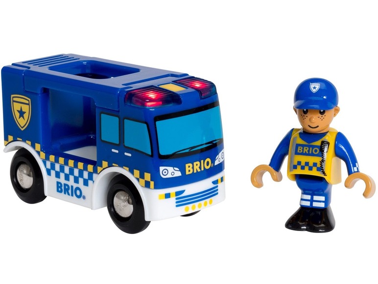 Gehe zu Vollbildansicht: BRIO Polizeiwagen, mit Licht- und Geräuscheffekten, inklusive Polizeifigur - Bild 1