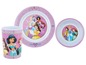 Ein rosa Disney Prinzessinnen Teller, Schüssel und Becher.