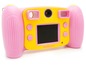Eine rosa und gelbe Kinderkamera mit Bildschirm.