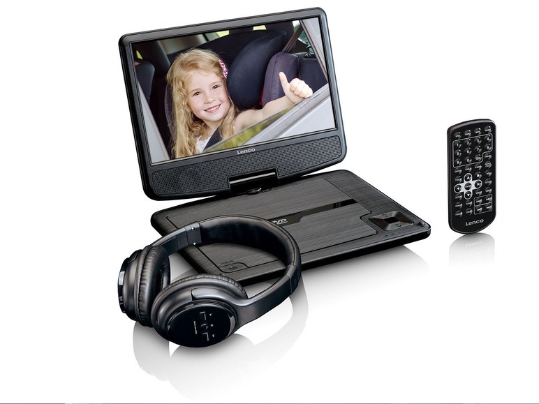 Gehe zu Vollbildansicht: Lenco Portabler DVD-Player 9'' mit Autohalterung und Bluetooth-Kopfhörer - Bild 1