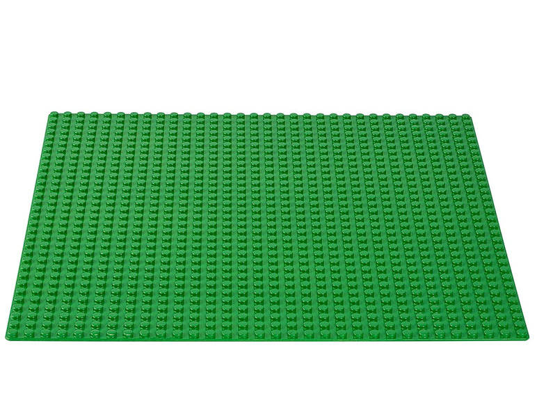 Eine grüne LEGO Grundplatte zum Bauen von Konstruktionen.