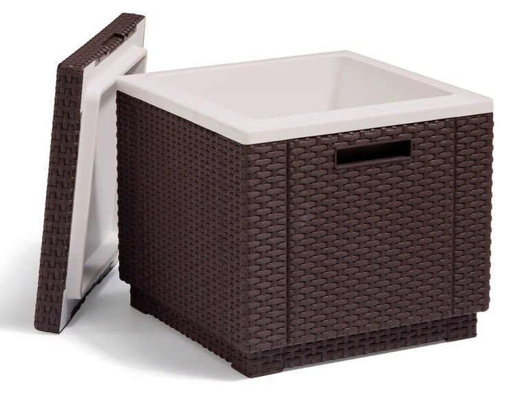 Braune Kühlbox aus Weide mit Deckel.