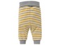 Gelb-graue Babyhose mit Streifen.